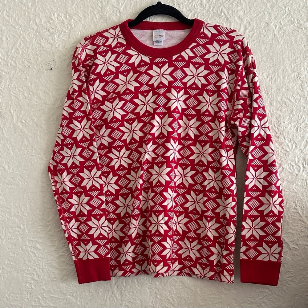 Hanna Andersson Adult Unisex Long John Pajama Top Sleep Red Scandi Snowflake L